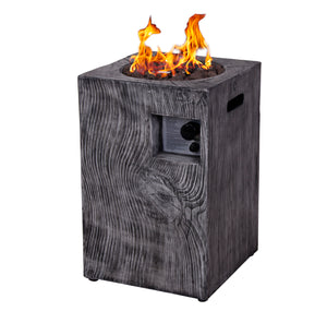 30,000 BTU Column Gas Fire Pit with Wood Grain Finish